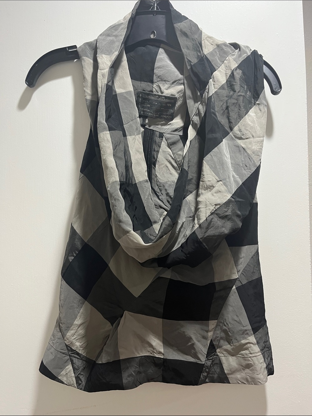 All Saints Black and Gray Plaid Draped Cowl Camisole